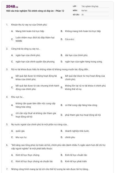 460 câu trắc nghiệm Tài chính công có đáp án - Phần 12