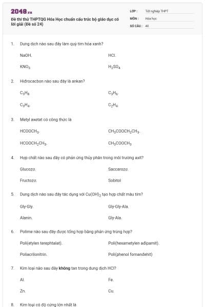 Đề thi thử THPTQG Hóa Học chuẩn cấu trúc bộ giáo dục có lời giải (Đề số 24)