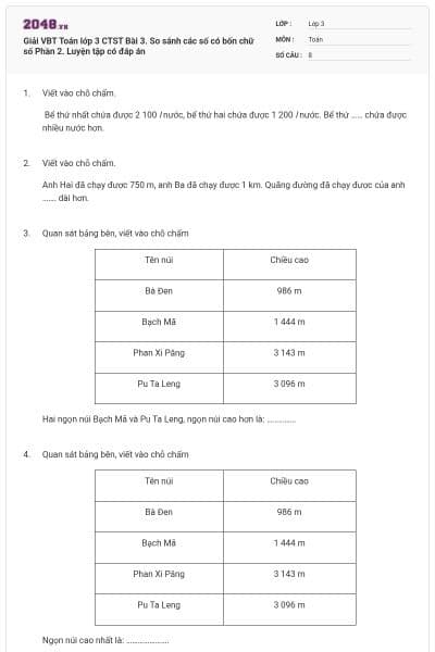 Giải VBT Toán lớp 3 CTST Bài 3. So sánh các số có bốn chữ số Phần 2. Luyện tập có đáp án