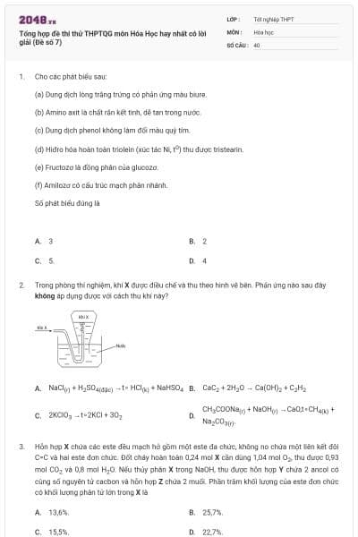 Tổng hợp đề thi thử THPTQG môn Hóa Học hay nhất có lời giải (Đề số 7)
