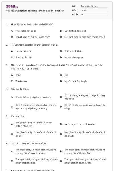460 câu trắc nghiệm Tài chính công có đáp án - Phần 13