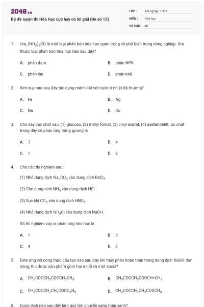 Bộ đề luyện thi Hóa Học cực hay có lời giải (Đề số 13)