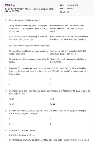 Đề Ôn thi THPTQG 2019 Hóa Học cơ bản, nâng cao có lời giải chi tiết (P5)