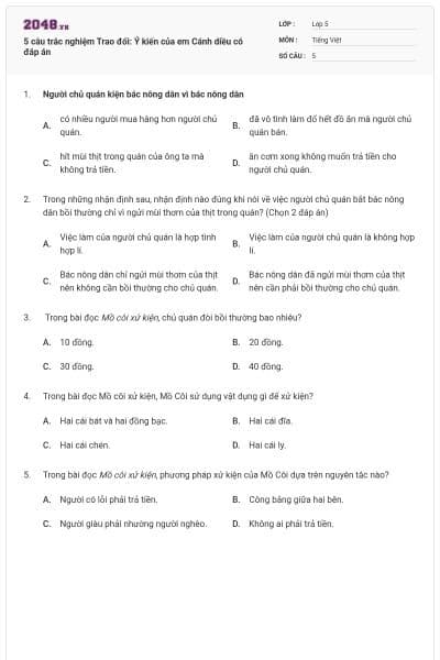 5 câu trắc nghiệm Trao đổi: Ý kiến của em Cánh diều có đáp án