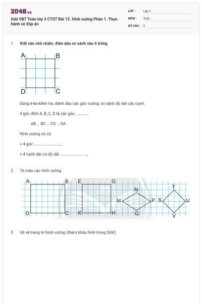 Giải VBT Toán lớp 3 CTST Bài 15. Hình vuông Phần 1. Thực hành có đáp án
