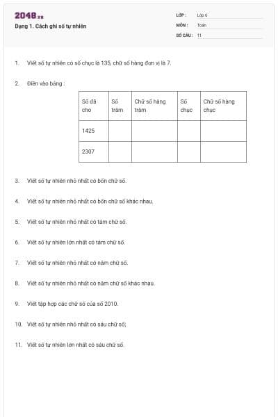 Dạng 1. Cách ghi số tự nhiên