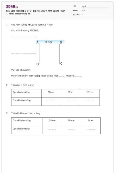 Giải VBT Toán lớp 3 CTST Bài 18. Chu vi hình vuông Phần 1. Thực hành có đáp án