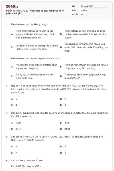 Đề Ôn thi THPTQG 2019 Hóa Học cơ bản, nâng cao có lời giải chi tiết (P5)