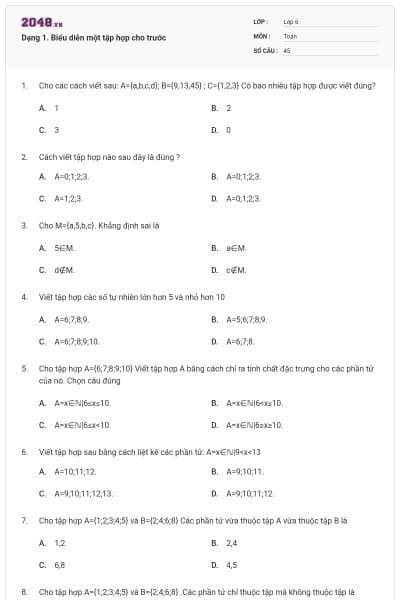 Dạng 1. Biểu diễn một tập hợp cho trước