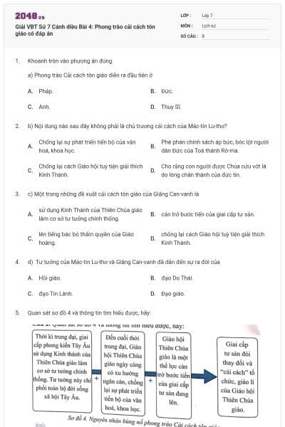 Giải VBT Sử 7 Cánh diều Bài 4: Phong trào cải cách tôn giáo có đáp án