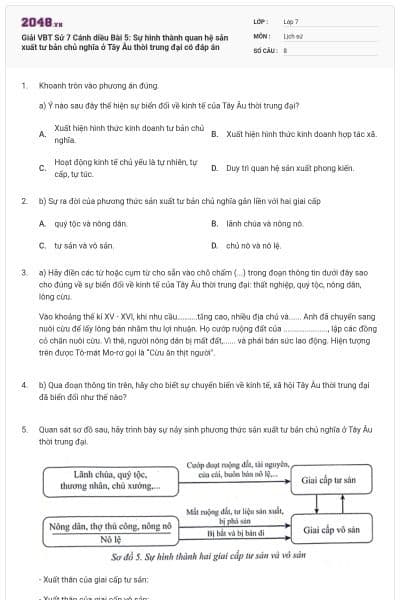 Giải VBT Sử 7 Cánh diều Bài 5: Sự hình thành quan hệ sản xuất tư bản chủ nghĩa ở Tây Âu thời trung đại có đáp án