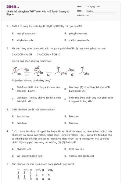 Đề thi thử tốt nghiệp THPT môn Hóa - sở Tuyên Quang có đáp án