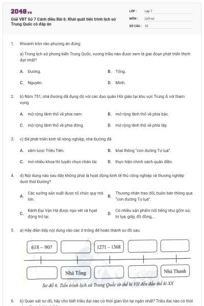 Giải VBT Sử 7 Cánh diều Bài 6: Khái quát tiến trình lịch sử Trung Quốc có đáp án