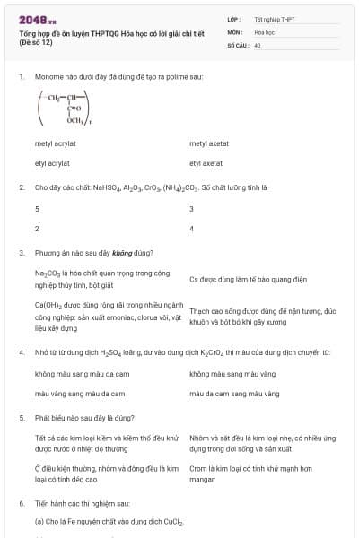Tổng hợp đề ôn luyện THPTQG Hóa học có lời giải chi tiết (Đề số 12)