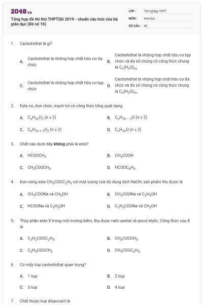 Tổng hợp đề thi thử THPTQG 2019 - chuẩn cấu trúc của bộ giáo dục (Đề số 16)