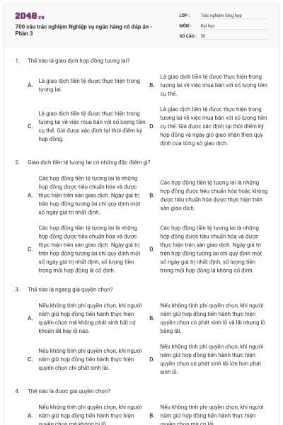 700 câu trắc nghiệm Nghiệp vụ ngân hàng có đáp án - Phần 3