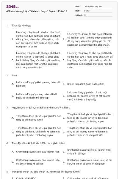 460 câu trắc ngh iệm Tài chính công có đáp án - Phần 16