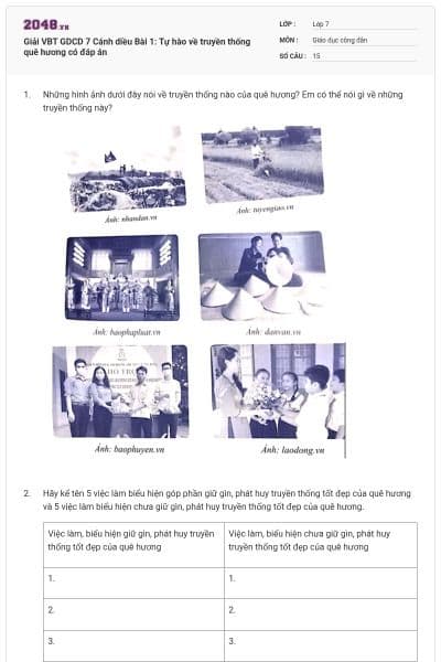 Giải VBT GDCD 7 Cánh diều Bài 1: Tự hào về truyền thống quê hương có đáp án