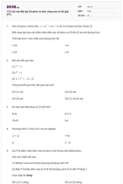 175 câu câu  Bài tập Số phức cơ bản, nâng cao có lời giải (P7)
