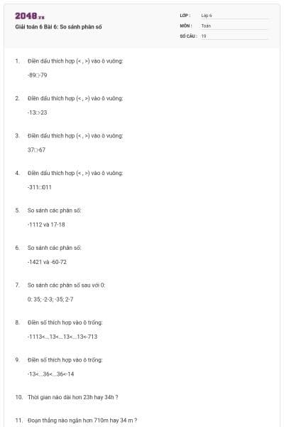 Giải toán 6 Bài 6: So sánh phân số