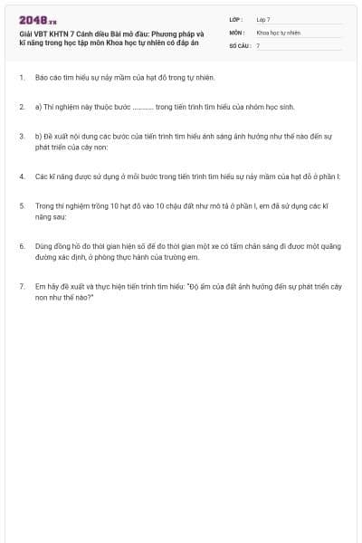 Giải VBT KHTN 7 Cánh diều Bài mở đầu: Phương pháp và kĩ năng trong học tập môn Khoa học tự nhiên có đáp án