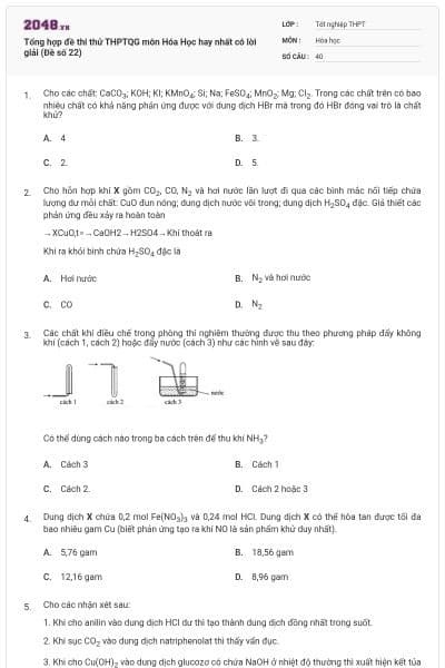 Tổng hợp đề thi thử THPTQG môn Hóa Học hay nhất có lời giải (Đề số 22)