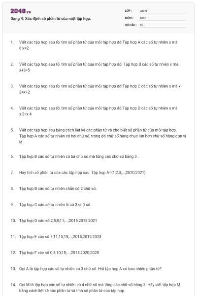 Dạng 4: Xác định số phần tử của một tập hợp.