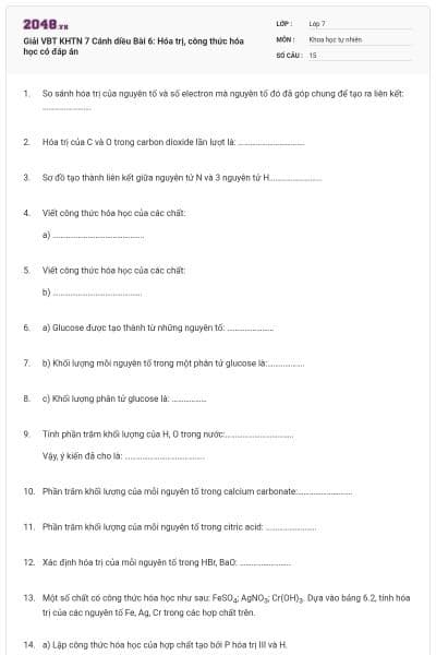 Giải VBT KHTN 7 Cánh diều Bài 6: Hóa trị, công thức hóa học có đáp án