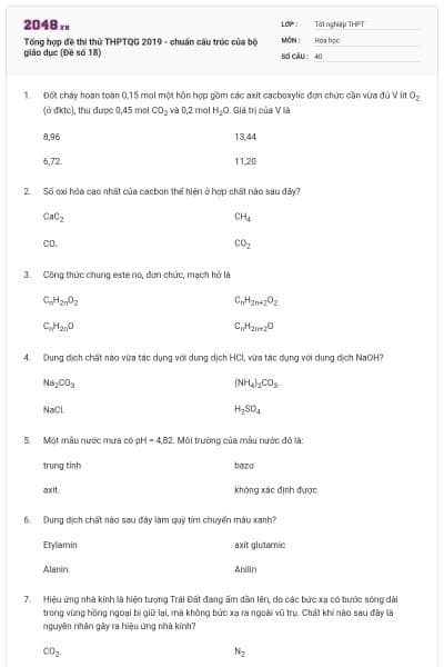 Tổng hợp đề thi thử THPTQG 2019 - chuẩn cấu trúc của bộ giáo dục (Đề số 18)