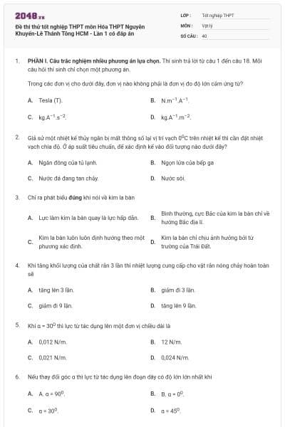 Đề thi thử tốt nghiệp THPT môn Hóa THPT Nguyễn Khuyến-Lê Thánh Tông HCM - Lần 1 có đáp án