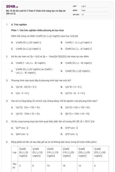 Bộ 10 đề thi cuối kì 2 Toán 9 Chân trời sáng tạo có đáp án (Đề số 3)