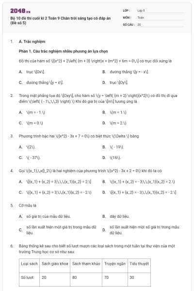 Bộ 10 đề thi cuối kì 2 Toán 9 Chân trời sáng tạo có đáp án (Đề số 5)