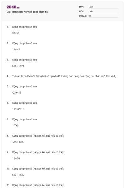 Giải toán 6 Bài 7: Phép cộng phân số