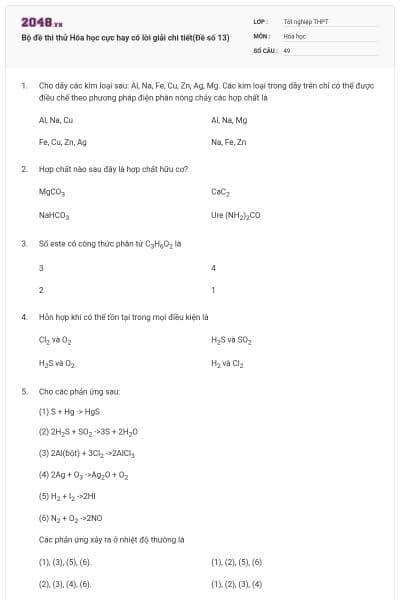 Bộ đề thi thử Hóa học cực hay có lời giải chi tiết(Đề số 13)