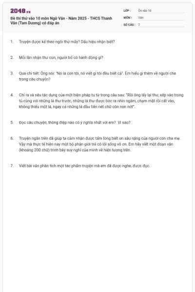 Đề thi thử vào 10 môn Ngữ Văn - Năm 2025 - THCS Thanh Vân (Tam Dương) có đáp án