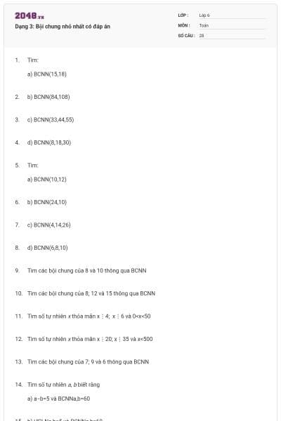 Dạng 3: Bội chung nhỏ nhất có đáp án