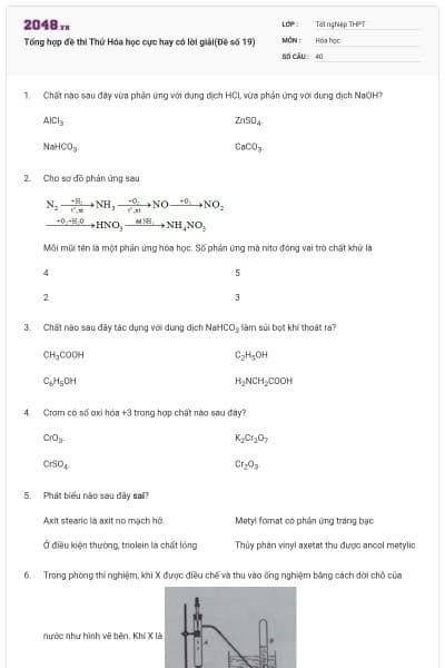 Tổng hợp đề thi Thử Hóa học cực hay có lời giải(Đề số 19)