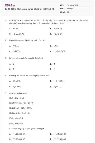 Bộ đề thi thử Hóa học cực hay có lời giải chi tiết(Đề số 13)