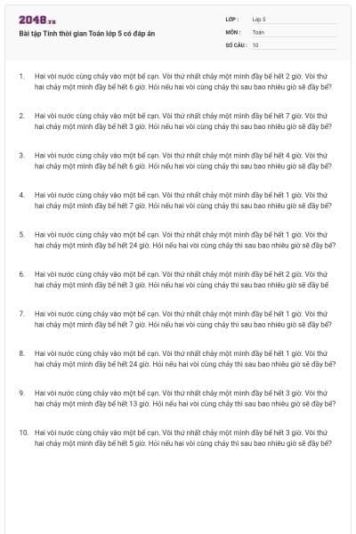 Bài tập Tính thời gian Toán lớp 5 có đáp án