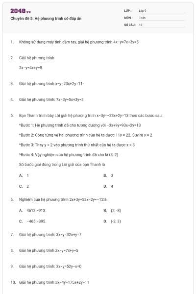 Chuyên đề 5: Hệ phương trình có đáp án