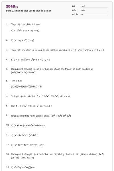 Dạng 2. Nhân đa thức với đa thức có đáp án