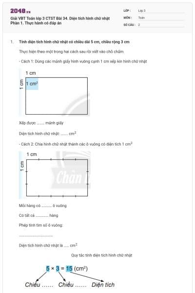 Giải VBT Toán lớp 3 CTST Bài 34. Diện tích hình chữ nhật Phần 1. Thực hành có đáp án