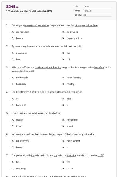 150 câu trắc nghiệm Tìm lỗi sai cơ bản(P7)