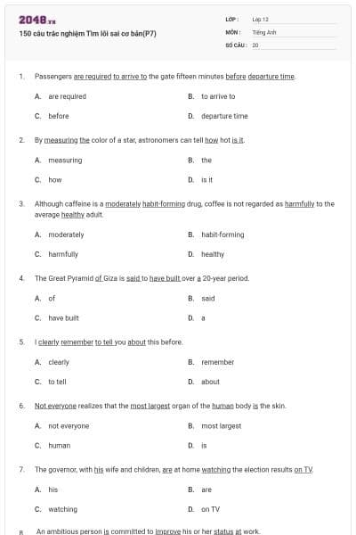 150 câu trắc nghiệm Tìm lỗi sai cơ bản(P7)