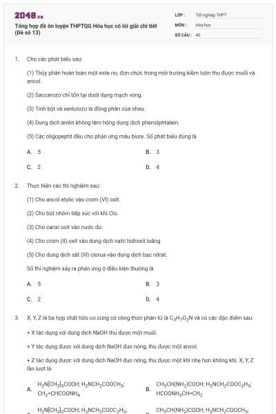 Tổng hợp đề ôn luyện THPTQG Hóa học có lời giải chi tiết (Đề số 13)