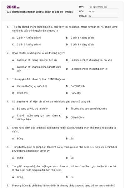 230 câu trắc nghiệm môn Luật tài chính có đáp án - Phần 5