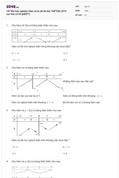 187 Bài trắc nghiệm Hàm số từ đề thi thử THPTQG 2019 cục hay có lời giải(P1)