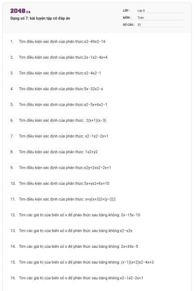 Dạng số 7: bài luyện tập có đáp án