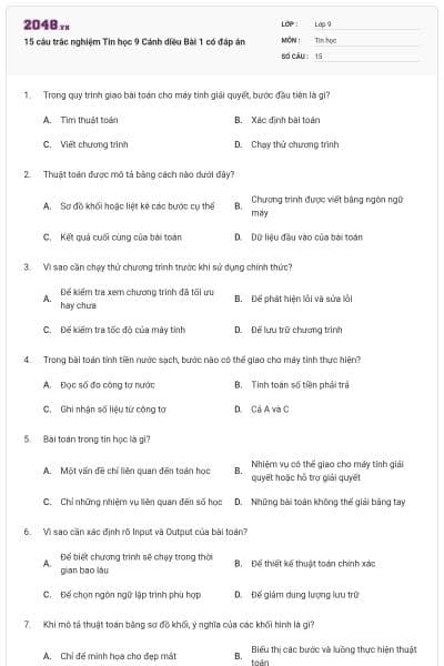 15 câu trắc nghiệm Tin học 9 Cánh diều Bài 1 có đáp án