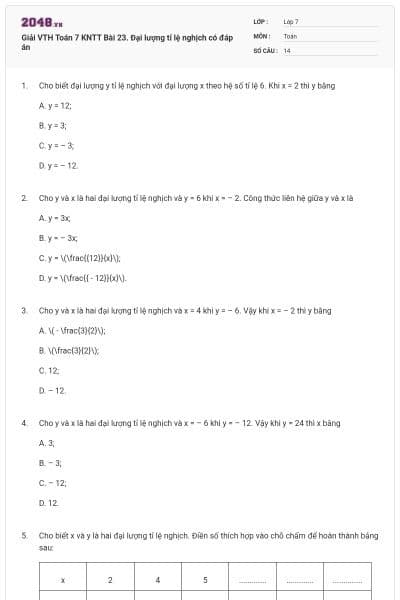 Giải VTH Toán 7 KNTT Bài 23. Đại lượng tỉ lệ nghịch có đáp án